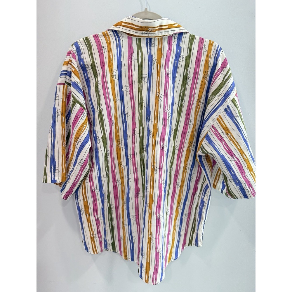 Vintage Oak Hill Striped Button Front Shirt Large Colorful Abstract Print 80s - Picture 2 of 8